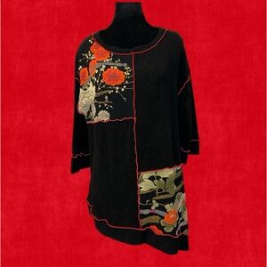IC Connie lagenlook artistic Asian floral print tunic length blouse